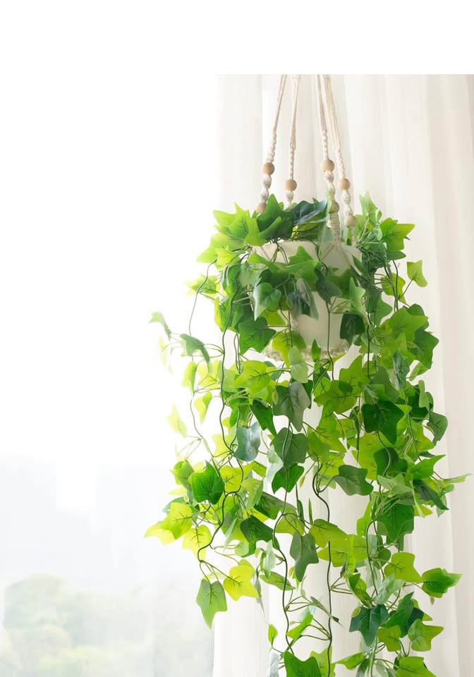 Artificial Hanging Ivy With Macrame Plant Hanger And Pot